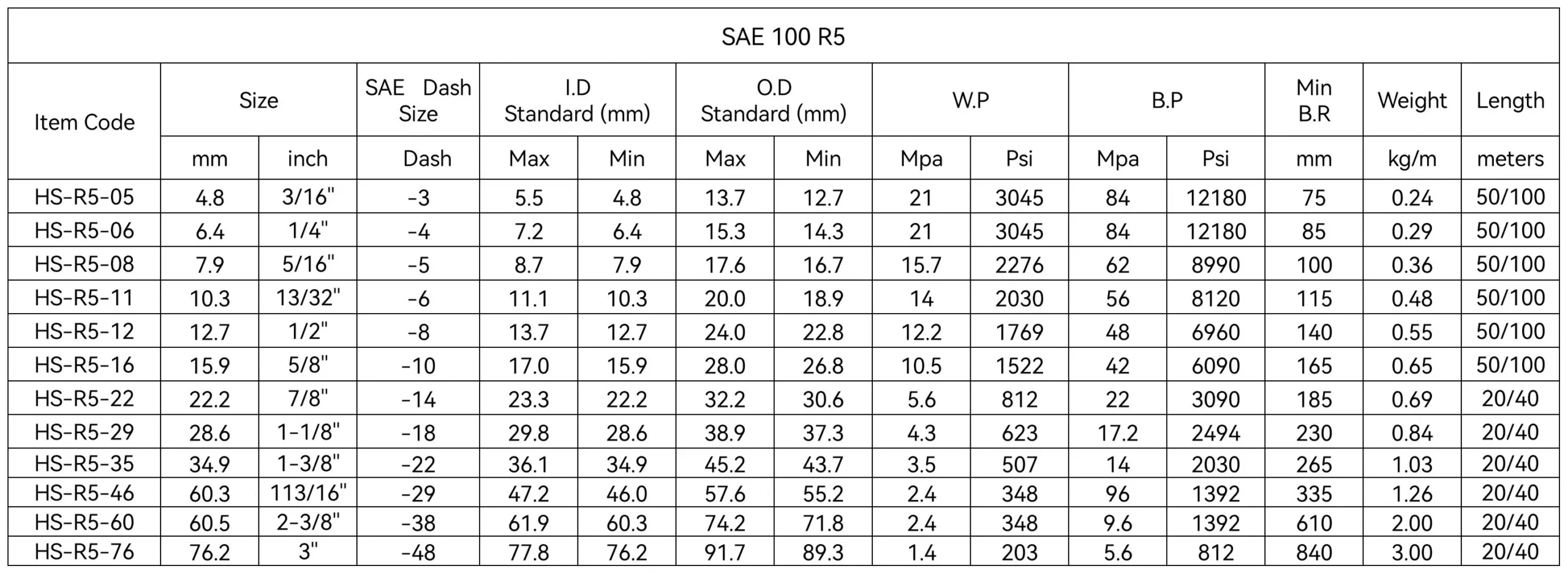 SAE 100 R5 TDS